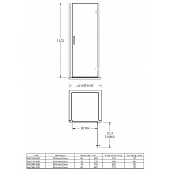Pacific Hinged Shower Door 700mm - Technical Drawing
