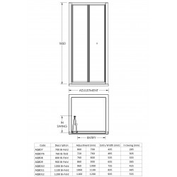 Pacific 1200mm Bi-Fold Shower Door - Technical Drawing