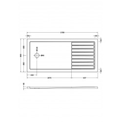 Slate Grey Rectangular Walkin Shower Tray 1700mm X 800mm - Technical Drawing