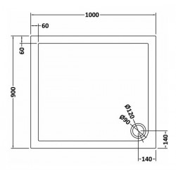 Slate Grey Rectangular Shower Tray 1000mm x 900mm - Technical Drawing
