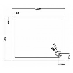 Slate Grey Rectangular Shower Tray 1100mm x 900mm - Technical Drawing