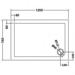 Slate Grey Rectangular Shower Tray 1200mm x 760mm - Technical Drawing