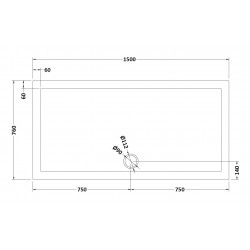 Slate Grey Rectangular Shower Tray 1500mm x 760mm - Technical Drawing