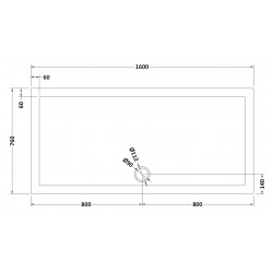 Slate Grey Rectangular Shower Tray 1600mm x 760mm - Technical Drawing