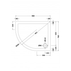 Slate Grey Offset Quadrant Shower Tray Left Handed 900mm x 760mm - Technical Drawing