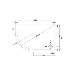Slate Grey Offset Quadrant Shower Tray Left Handed 1200mm x 800mm - Technical Drawing
