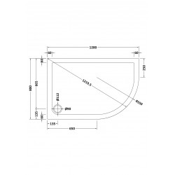 Slate Grey Offset Quadrant Shower Tray Right Handed 1200mm x 800mm - Technical Drawing
