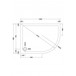 Slate Grey Offset Quadrant Shower Tray Right Handed 1200mm x 900mm - Technical Drawing