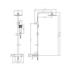 Square Stainless Steel Thermostatic Bar Valve With Rigid Riser Kit - Technical Drawing
