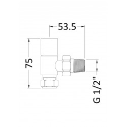 Pure Square Chrome Radiator Valves Angled - Technical Drawing