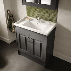 York Royal Grey 800mm Two Door Wall Mounted Cabinet & 1 Tap Hole Basin - Insitu