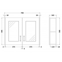York Stone Grey 800mm Two Door Mirror Unit - Technical Drawing