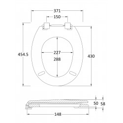 Traditional Round Toilet Seat Chrome Hinges - Technical Drawing
