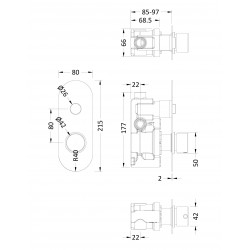 Round Push Button Valve - One Outlet - Technical Drawing
