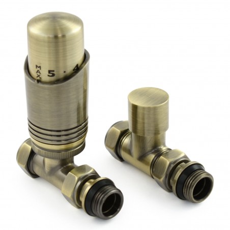 Delta Straight Thermostatic Radiator Valves - Antique Brass