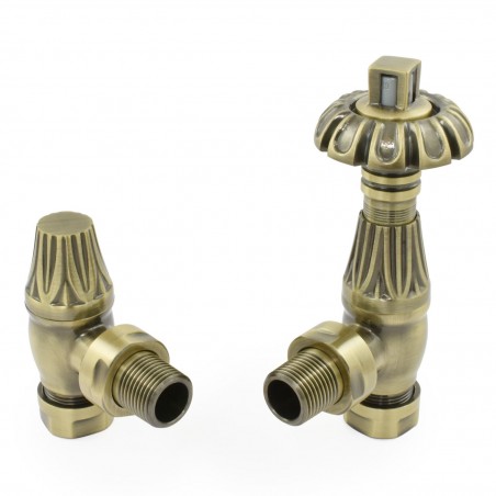 Poppy Angled Radiator Valves - Antique Brass