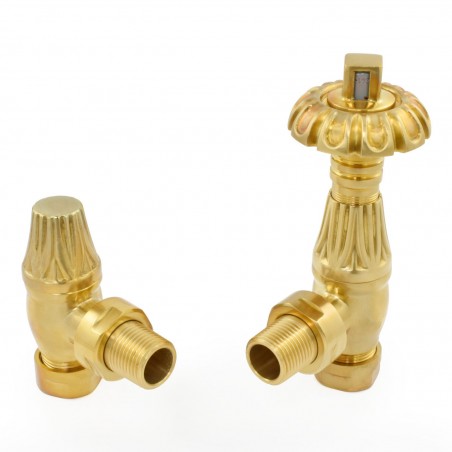 Poppy Angled Radiator Valves - Un-Lacquered Brass