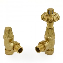 Poppy Angled Radiator Valves - Un-Lacquered Brass - Tarnished