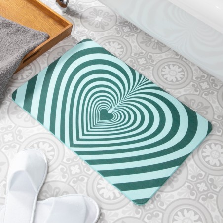 Heart Illusion Aqua Blue Stone Non Slip Bath Mat