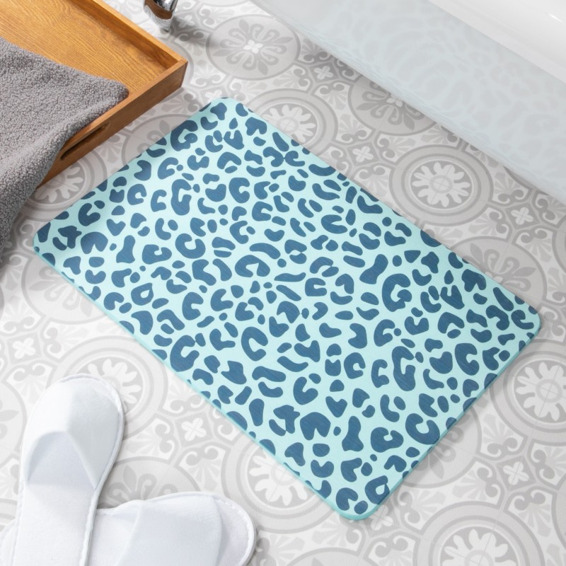 Blue Leopard Print Aqua Blue Stone Non Slip Bath Mat