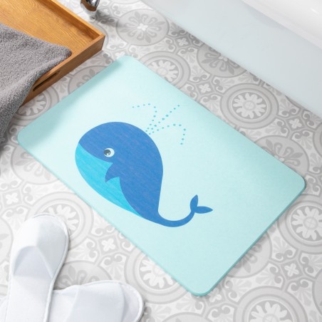 Whale Aqua Blue Stone Non Slip Bath Mat