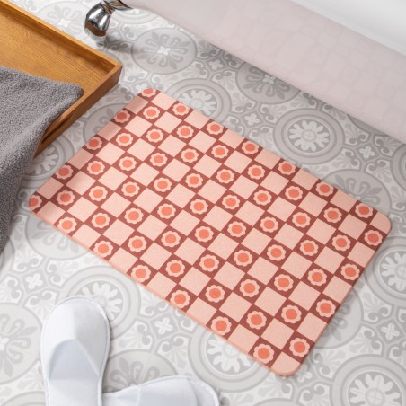 Flower Check Print Pink Stone Non Slip Bath Mat