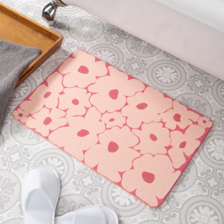 Pink Flowers Pink Stone Non Slip Bath Mat