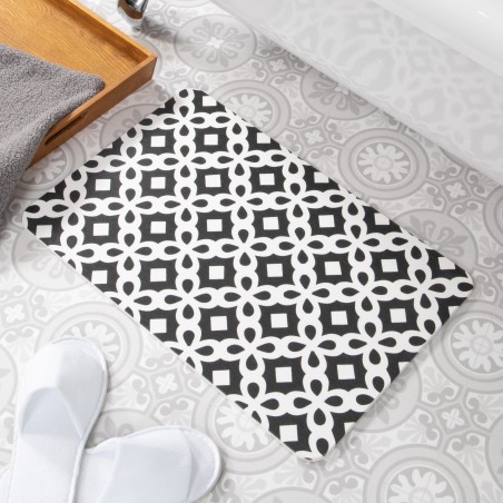 Black Pattern White Stone Non Slip Bath Mat