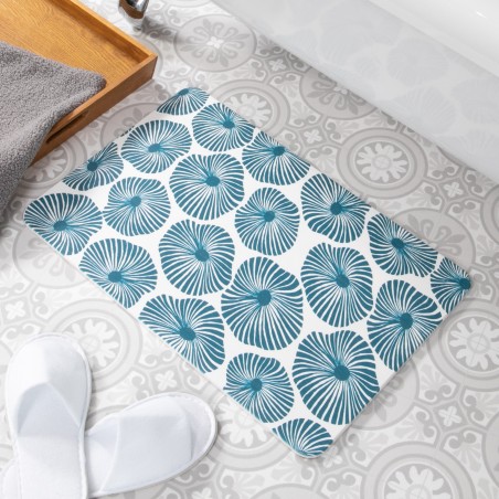 Blue Swirl White Stone Non Slip Bath Mat