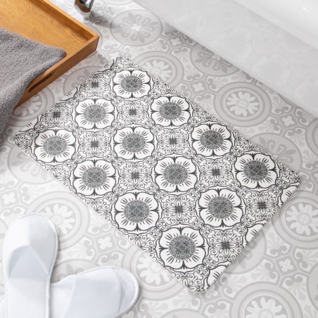 Flower Pattern White Stone Non Slip Bath Mat