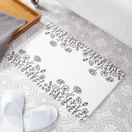 Flower Border White Stone Non Slip Bath Mat