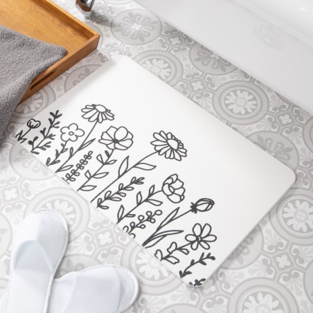 Flower Lines White Stone Non Slip Bath Mat