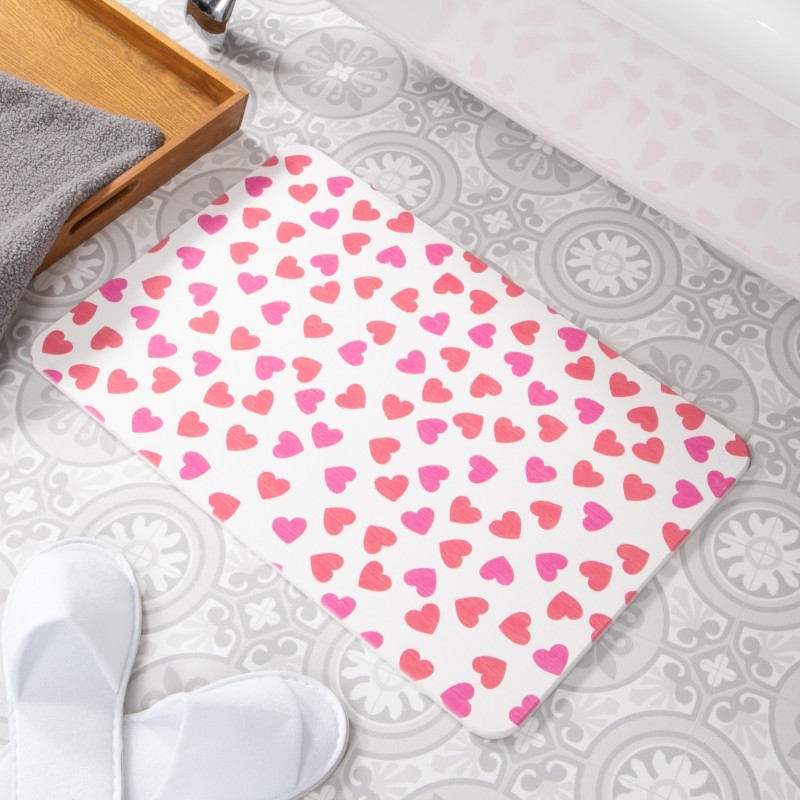 Pink Hearts White Stone Non Slip Bath Mat Pink Hearts White Stone Non Slip Bath Mat