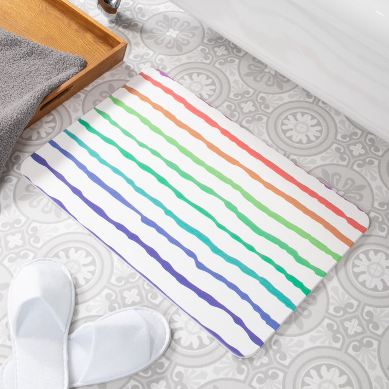 Rainbow Lines White Stone Non Slip Bath Mat Rainbow Lines White Stone Non Slip Bath Mat