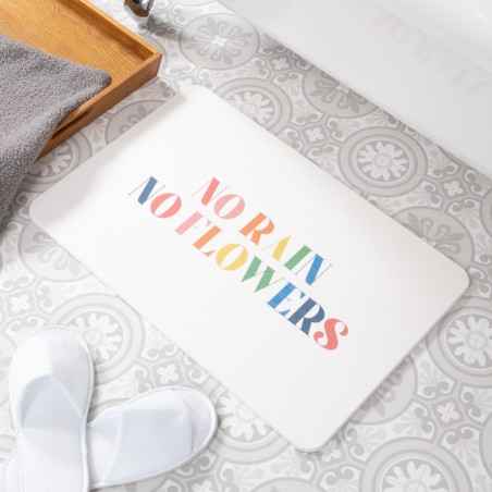 No Rain No Flowers White Stone Non Slip Bath Mat