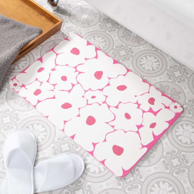 Pink Flower White Stone Non Slip Bath Mat Pink Flower White Stone Non Slip Bath Mat