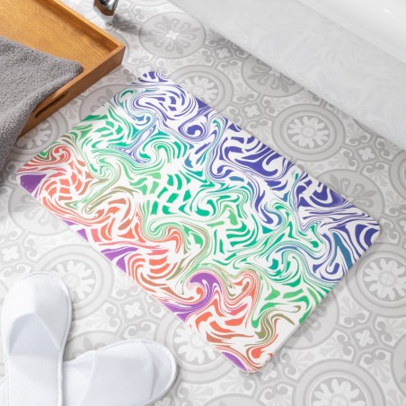 Rainbow Swirls White Stone Non Slip Bath Mat