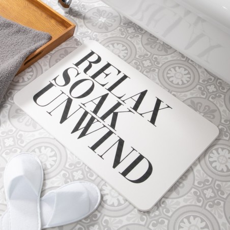 Relax Soak Unwind White Stone Non Slip Bath Mat