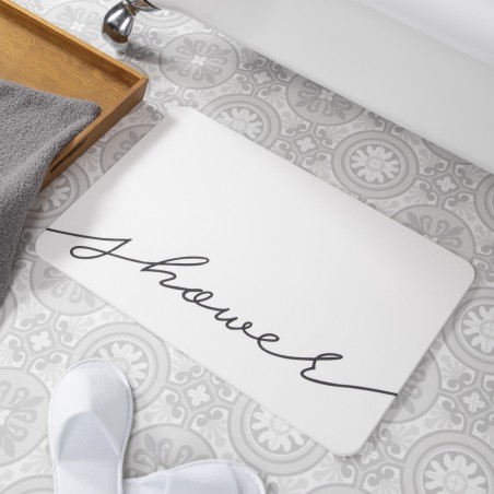 Shower Scribble White Stone Non Slip Bath Mat
