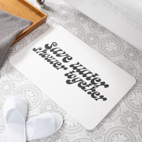 Save Water Shower Together White Stone Non Slip Bath Mat