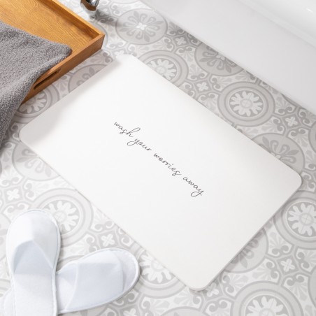 Wash Your Worries Away White Stone Non Slip Bath Mat