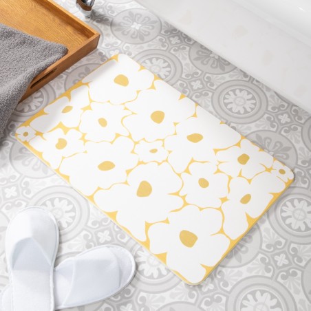 Yellow Flower White Stone Non Slip Bath Mat