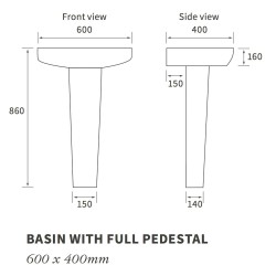Venice 600mm(w) x 400mm(d) 1 Tap Hole Basin & Full Pedestal
