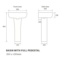 Parma 560mm(w) x 450mm(d) 1 Tap Hole Basin & Full Pedestal