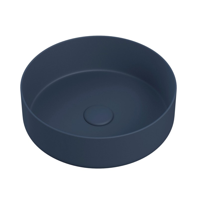 Lucca 355mm Matt Deep Blue Ceramic Round Washbowl & Waste