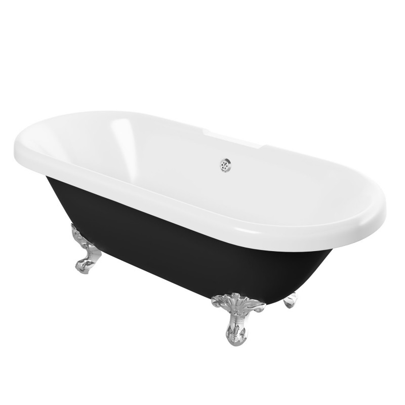 Rondo Freestanding 1690mm(l) x 740mm(w) x 620mm(h) 2 Tap Hole Bath With Feet - Black