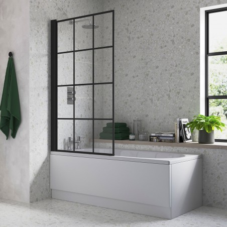 Single Straight Bath Screen - Black Framed