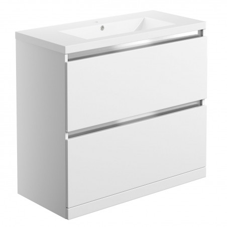 Nagano 815mm(w) 2 Drawer Floor Standing Basin Unit Inc. Basin - White Gloss