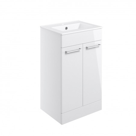 Naha 510mm(w) Floor Standing 2 Door Basin Unit With Basin - White Gloss