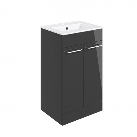 Naha 510mm(w) Floor Standing 2 Door Basin Unit With Basin - Anthracite Gloss